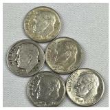 (5) 90% Silver Roosevelt Dimes, Mixed Dates