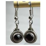 925 Silver Dangling Garnet French Wire Earrings