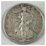 1937-D Walking Liberty Silver Half Dollar, US 50c