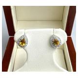 14K White Gold, Citrine & Diamond Earrings