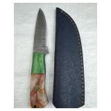 Damascus Steel Fixed Blade Knife w/ Sheath