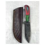 Damascus Steel Fixed Blade Knife w/ Sheath