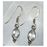 925 Silver White Topaz Drop French Wire Earrings