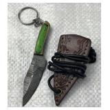 Damascus Steel Keychain Knife w/ Sheath