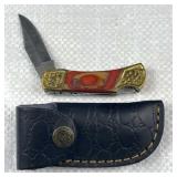 Damascus Steel Folding Blade Knife w/ Sheath