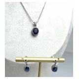 925 Silver Set of Blue Stone/Zirconia Earrings&Nec