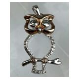 925 Silver Open Owl Pendant w/ 1 Accent Diamond