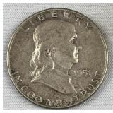 1951 Silver Franklin Half Dollar, US 90% Coin