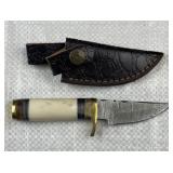 Damascus Steel Fixed Blade Knife w/ Sheath