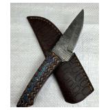 Damascus Steel Fixed Blade Knife w/ Sheath