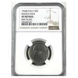 1924R Italy Scarce 50 Cent. Reeded, NGC XF Dt
