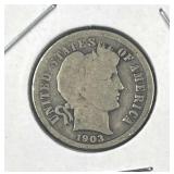 1903 Silver Barber Dimes, US 10c Coin