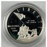 2005 Silver Proof Marines Iwo Jima Dollar 90%
