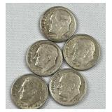 (5) 90% Silver Roosevelt Dimes, Mixed Dates