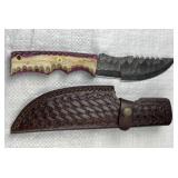 Damascus Steel Fixed Blade Knife w/ Sheath