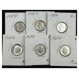 (6) 1964 Silver Roosevelt Dimes, US 90%