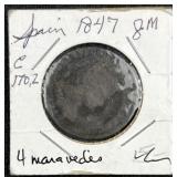 1847 Spain 4 Maravedis Coin
