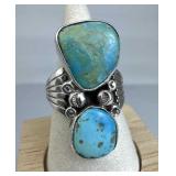 925 Silver Vintage Native American 2-Stone Turquoi