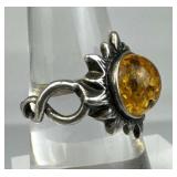 925 Silver Baltic Honey Amber Sun Ring