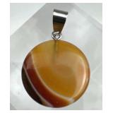 Orange Botswana Banded Agate Metal Bale Pendant
