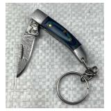 Damascus Steel Folding Blade Keychain Knife