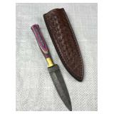 Damascus Steel Stiletto Blade Knife w/ Sheath