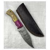 Damascus Steel Fixed Blade Knife w/ Sheath