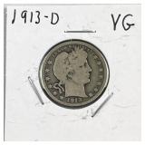 1913-D Barber Silver Quarter, US 90%