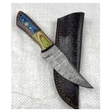 Damascus Steel Fixed Blade Knife w/ Sheath