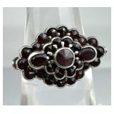 900 Silver Antique Bohemian Garnet Cluster Ring