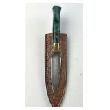 Damascus Steel Fixed Stiletto Blade Knife w Sheath