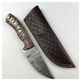 Damascus Steel Fixed Blade Knife w/ Sheath