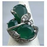 925 Silver Vintage Emerald & Zirconia Accent Ring