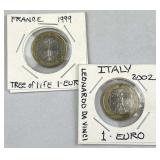 1999 France & 2002 Italy 1 Euro Coins