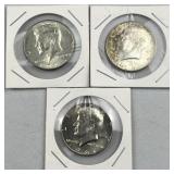 (3) 1965-67 JFK 40% Silver Halves, All Diff Date