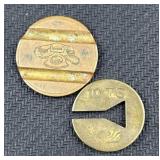 (2) Antique Brass Chicago Telephone Tokens