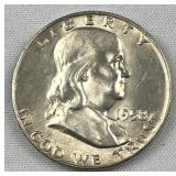 1958-D Franklin Silver Half Dollar, BU 90%