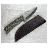 Damascus Steel Fixed Blade Knife w/ Sheath