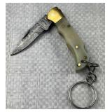 Damascus Steel Folding Blade Keychain Knife