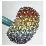 925 Silver Multi Semi-Precious Rainbow Pave Gem Ri