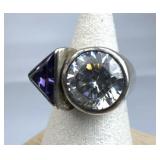 925 Silver Chunky Clear & Purple Zirconia Band Rin