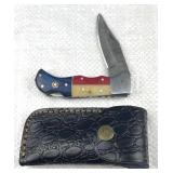 Damascus Steel TX Folding Blade Knife w/ Sheath