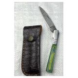 Damascus Steel Folding Blade Knife w/ Sheath