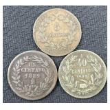 1879, 1889, 1908 France, Mex, Chile Mixed Cents