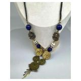 Vintage Peruvian Coin Bead Leather Cord Necklace