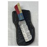 Damascus Steel TX Cowboy Bull Cutter w/ Sheath