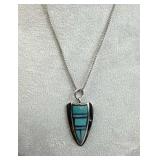 925 Silver Turquoise Inlay Shield/Arrowhead Pendan