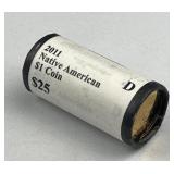 $25 Mint Roll 2011-D Native American $1 Coin