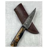Damascus Steel Fixed Blade Knife w/ Sheath