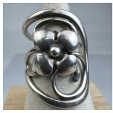 925 Silver Vtg. Modernist Floral Statement Ring